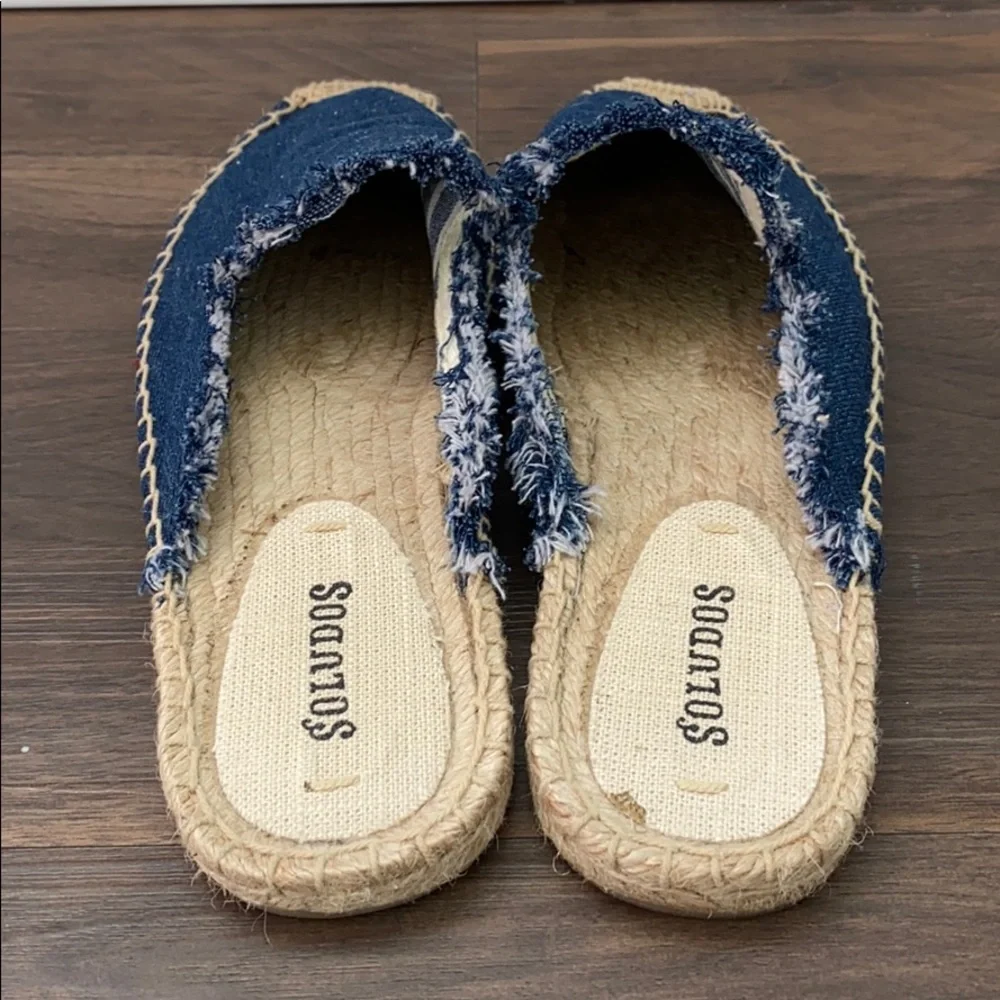 Soludos Navy Blue Denim Espadrille Mules